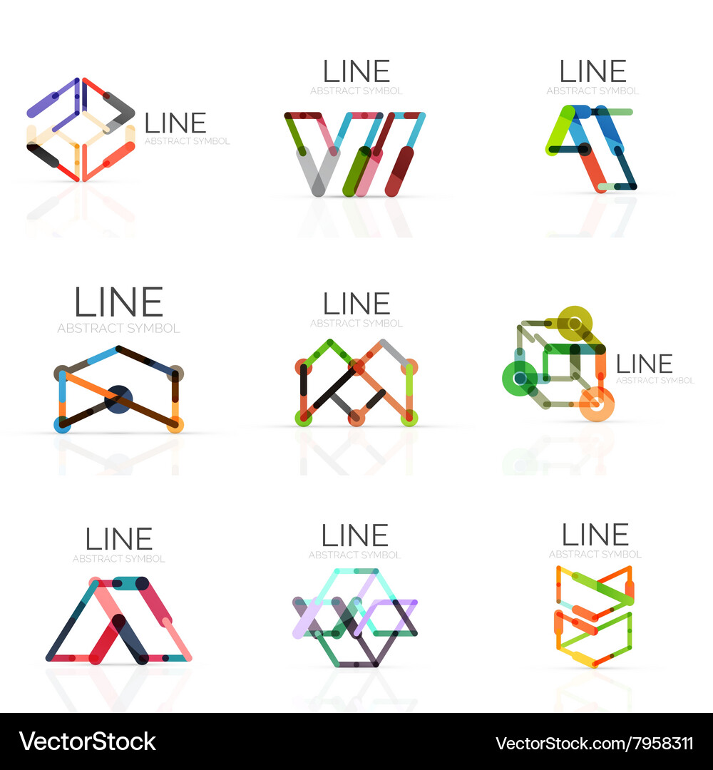 Set of linear abstract logos connected Vector Image