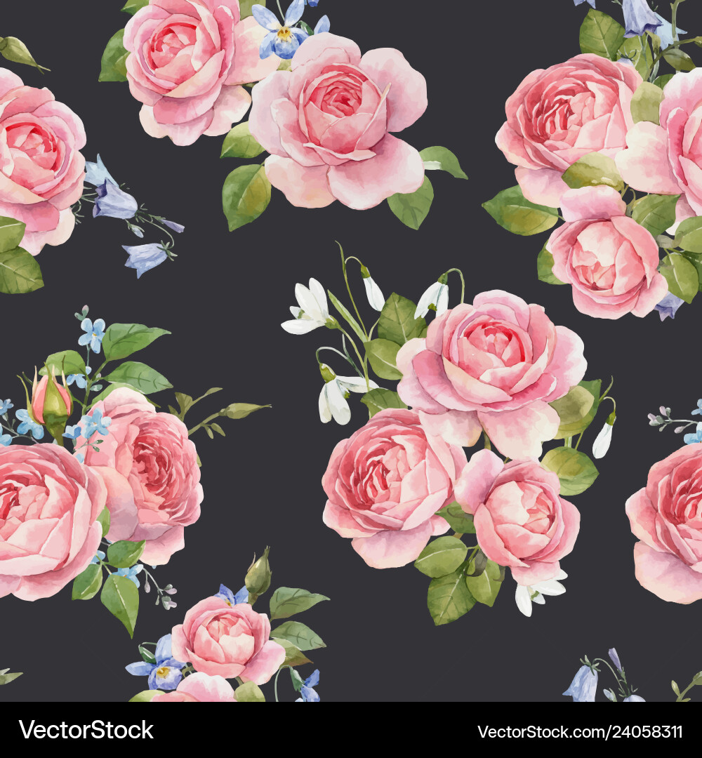 Watercolor Rose Pattern - Floral Art Vector Image
