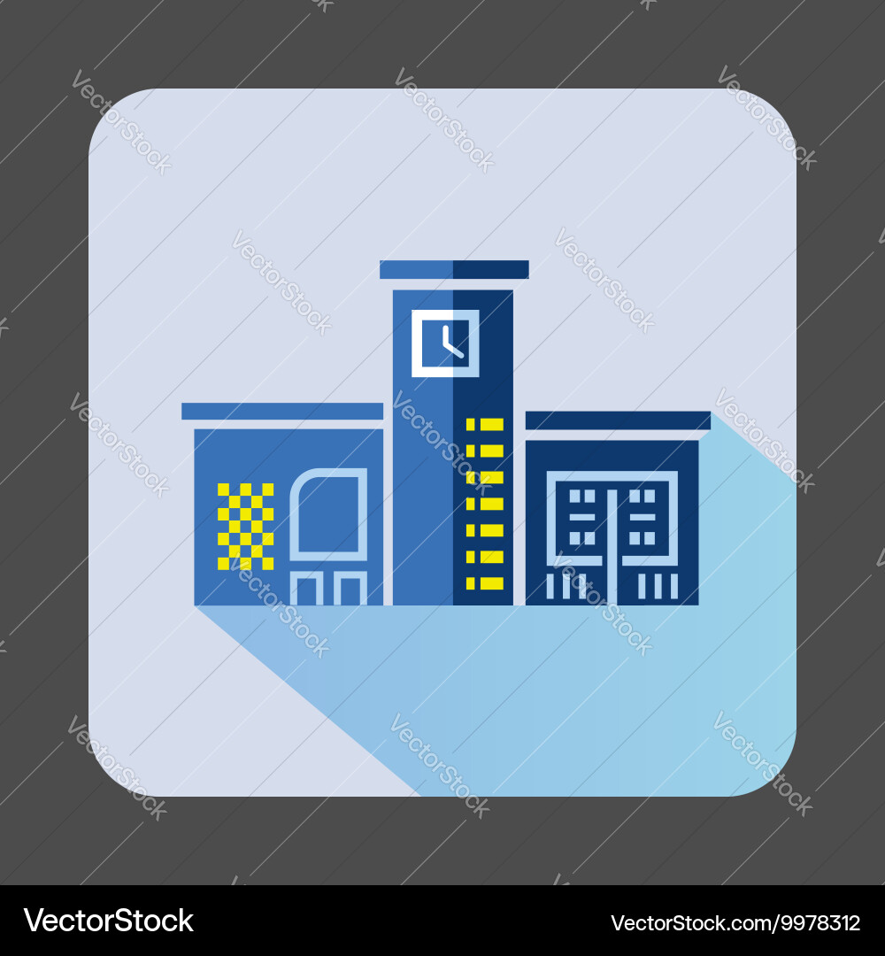 Blue public building with a clock icon vector image