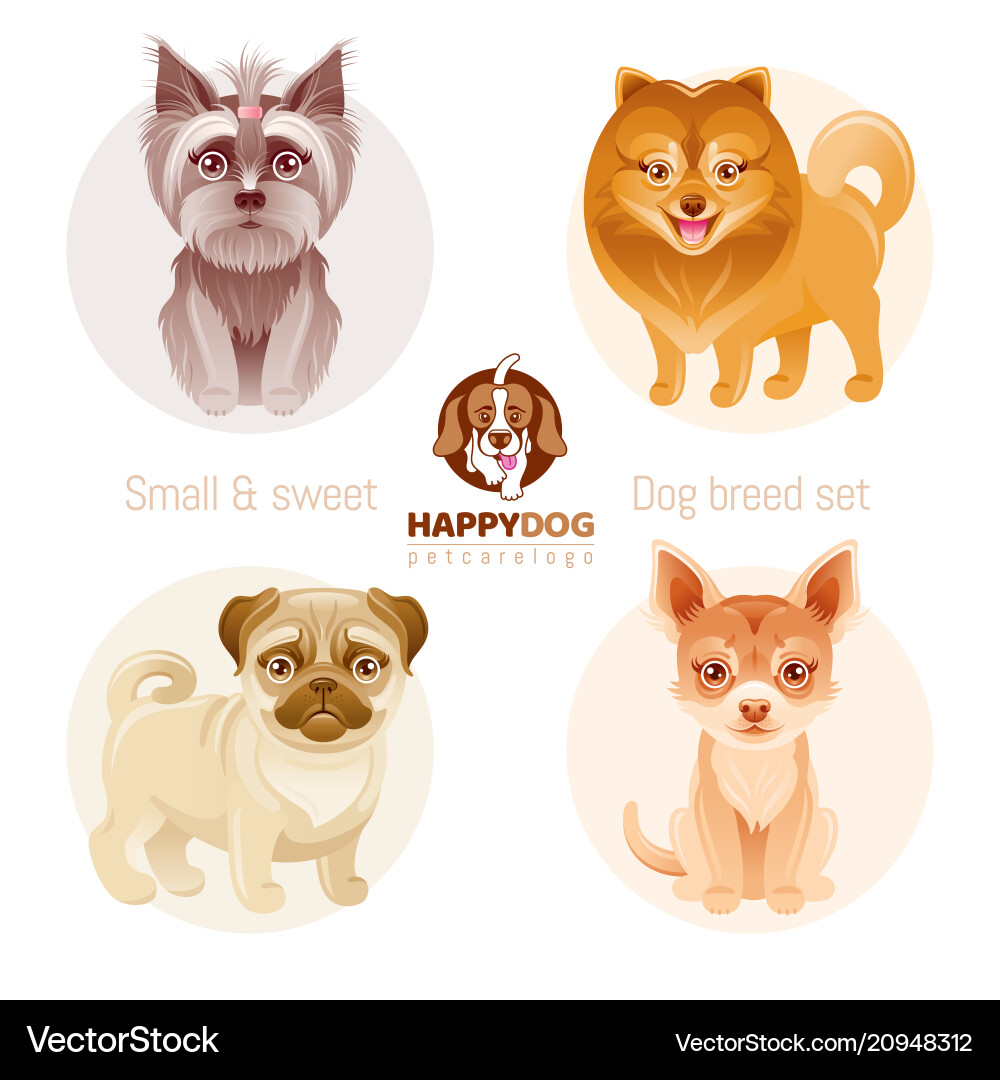 Cute Puppy Breed Icon Set Vector Image