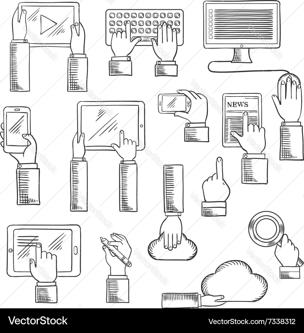 Hands Using Digital Devices vector image