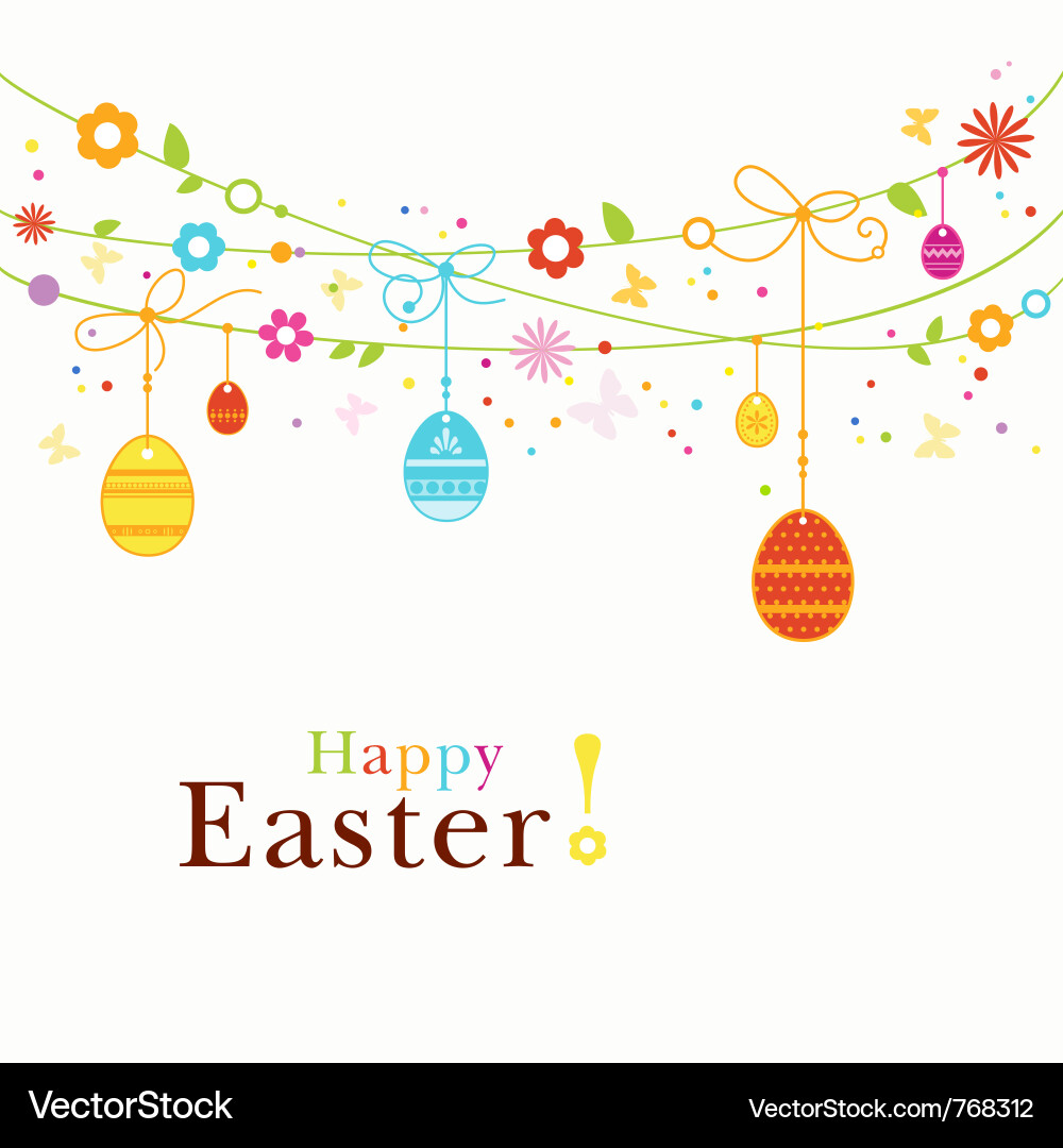 Happy Easter Border with Eggs & Flowers vector image
