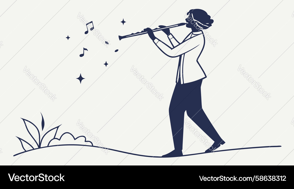 Man playing flute with floating music notes Vector Image