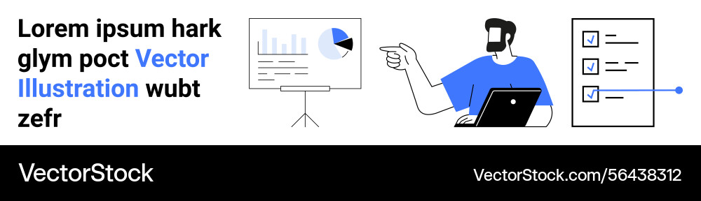 Man presenting data analysis charts with checklist Vector Image