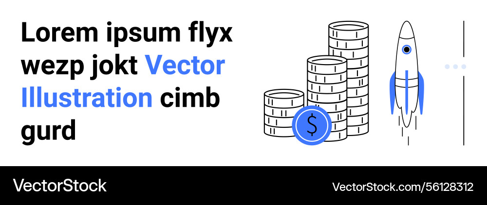 Rocket launch and coin stacks symbolizing Vector Image