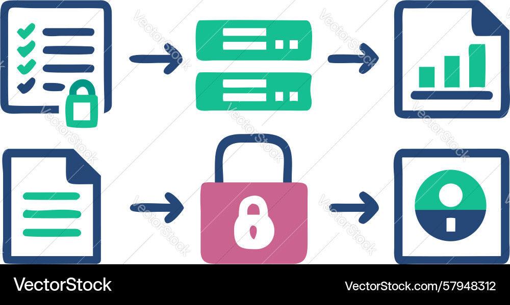Secure Data Flow & Process Icons Vector Image