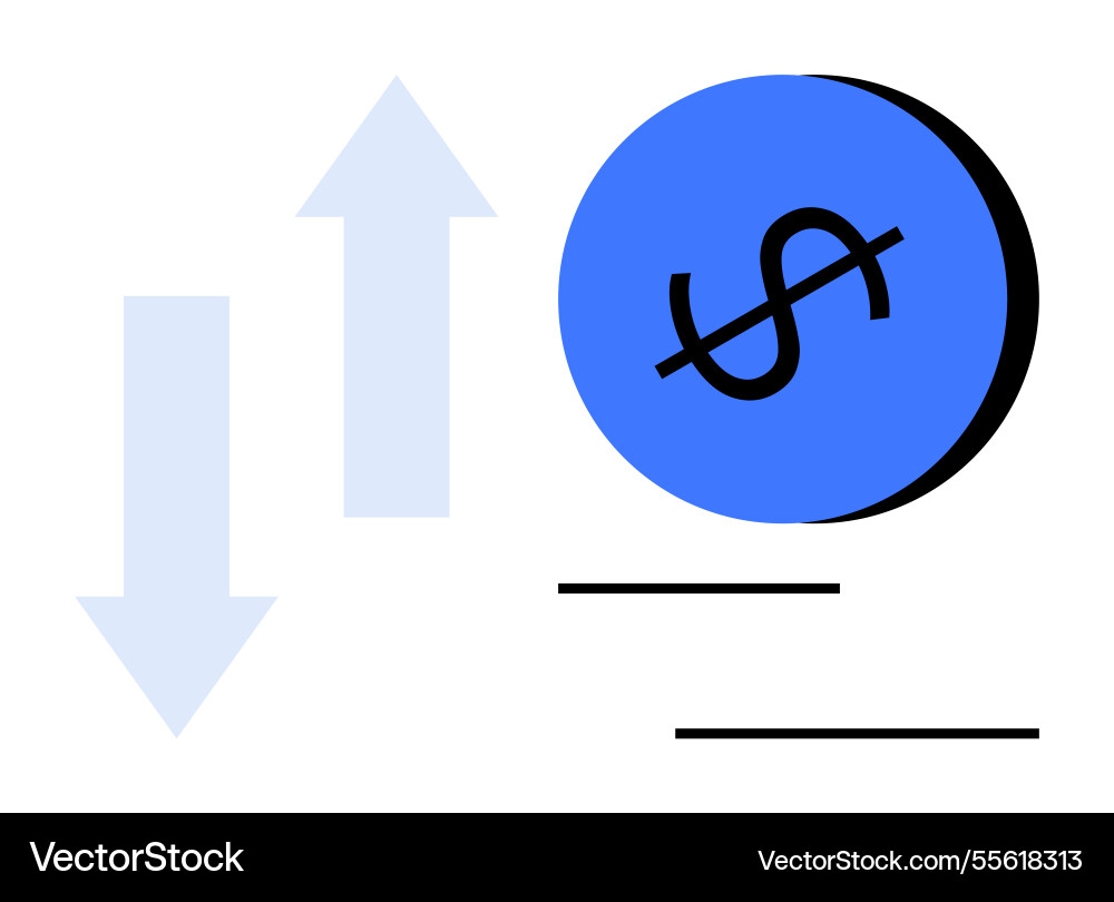 Dollar coin with up and down arrows representing Vector Image