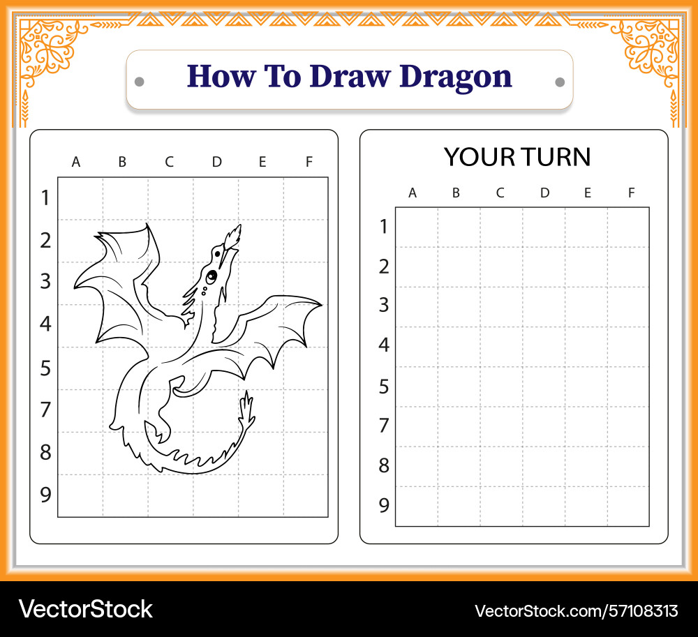 Drache Zeichnung Tutorial mit Raster lernen zu zeichnen Vektorbild
