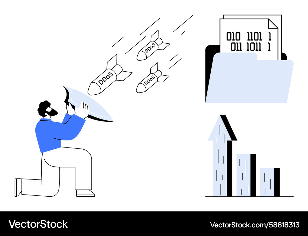 Man protecting data from incoming cyberattacks Man protecting data from incoming cyberattacks Vector Image
