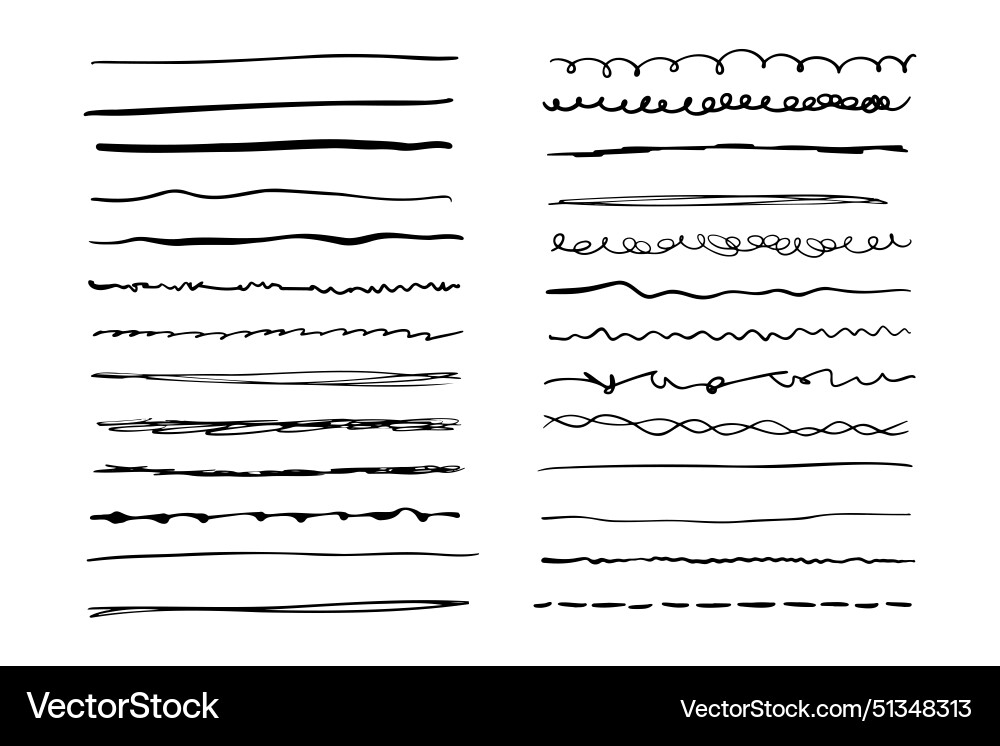 Marker hand drawn line border set and scribble Vector Image