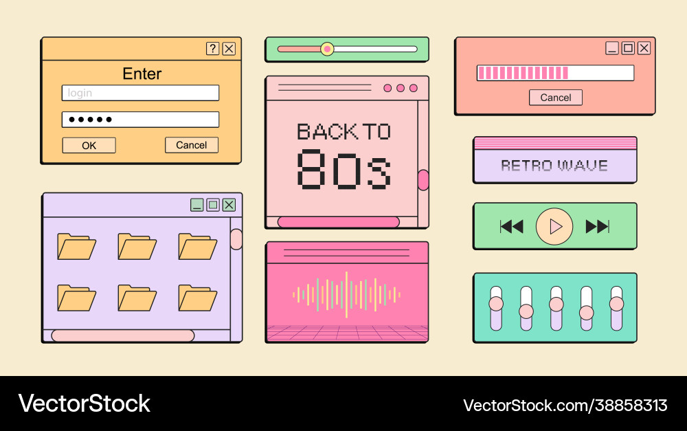 Retrowave Audio Player UI Kit vector image