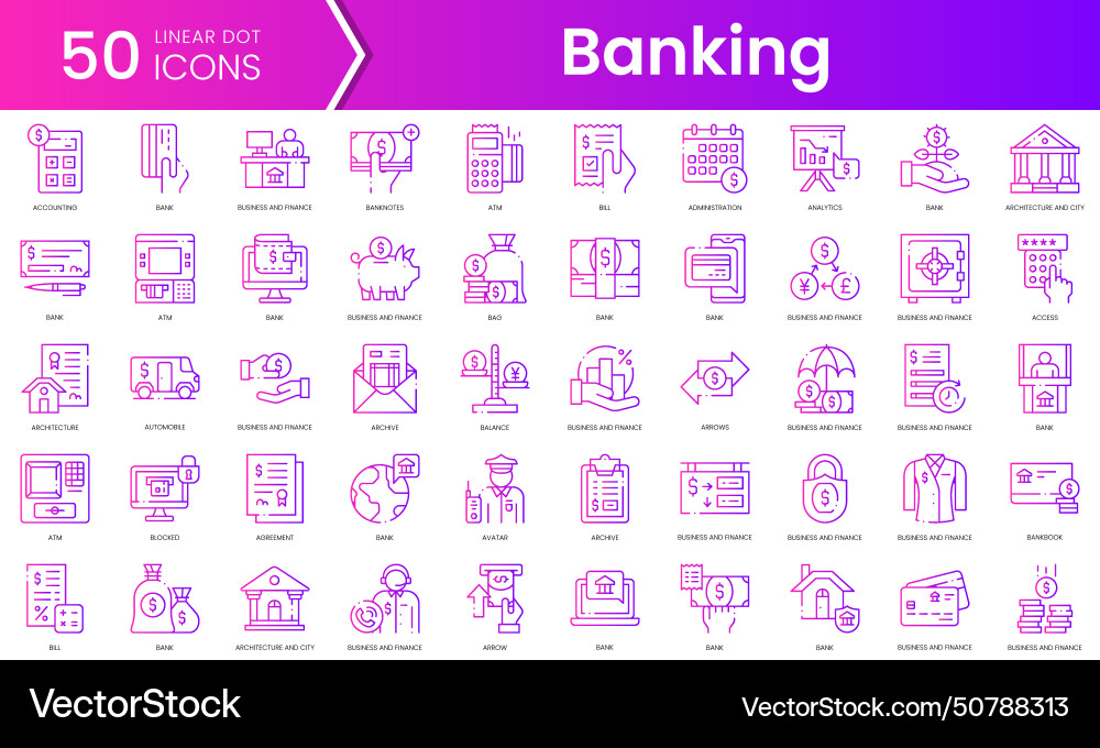 Set of banking icons gradient style icon bundle Set of banking icons gradient style icon bundle vector image