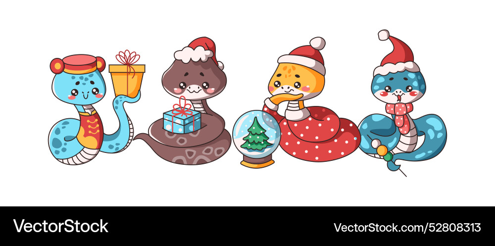 Set of festive snakes in flat color style Set of festive snakes in flat color style vector image