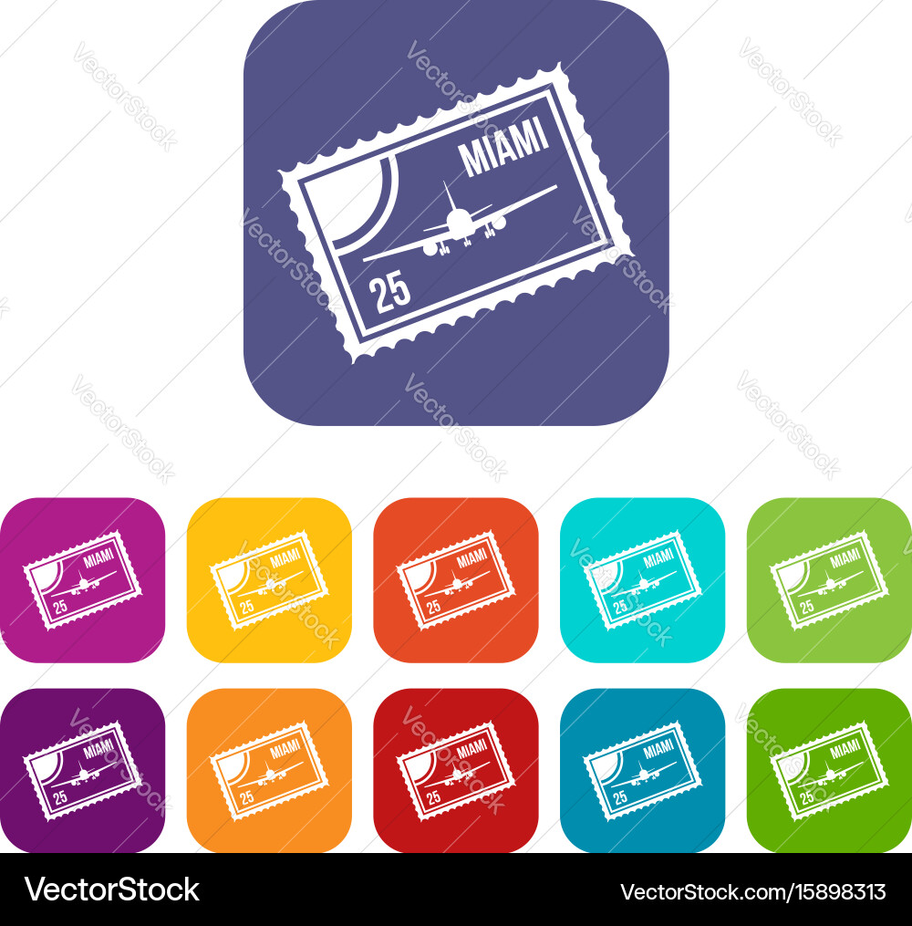 Stamp with plane and text miami inside icons set Vector Image