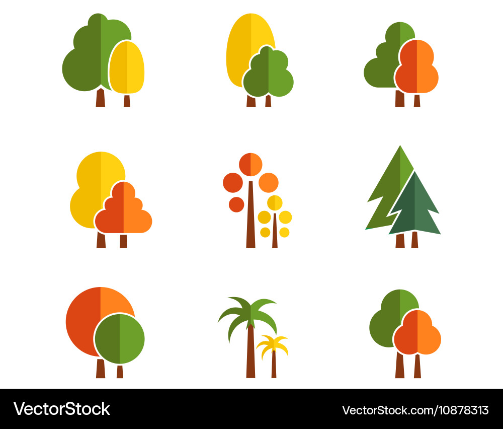Tree Icon Set - Autumn Style vector image