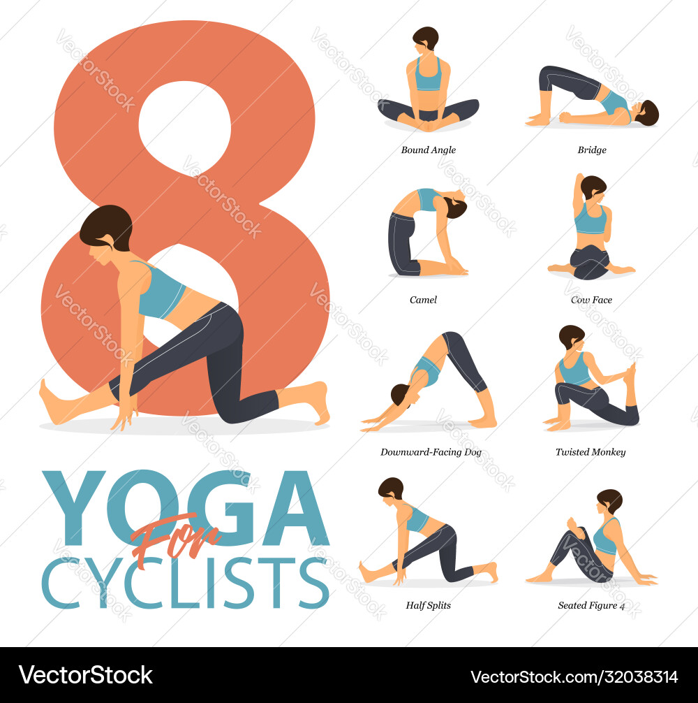 8 Yoga Poses for Cyclist Fitness Vector Image