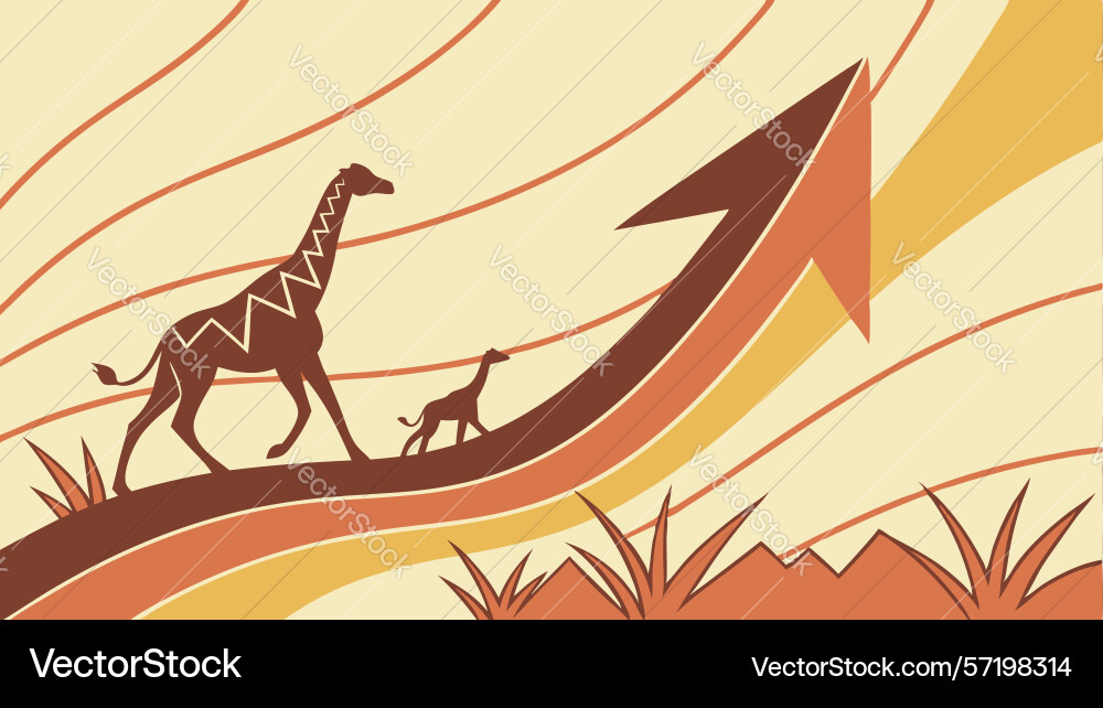 Giraffes walking upward arrow path progress Vector Image