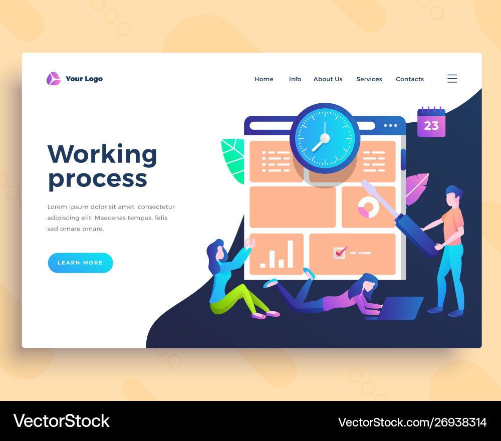 Landing page template working process concept Landing page template working process concept vector image