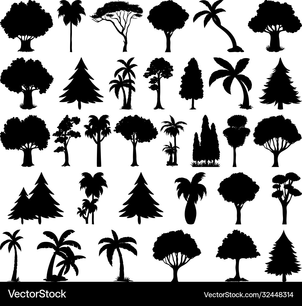 Set plant and tree silhouette vector image