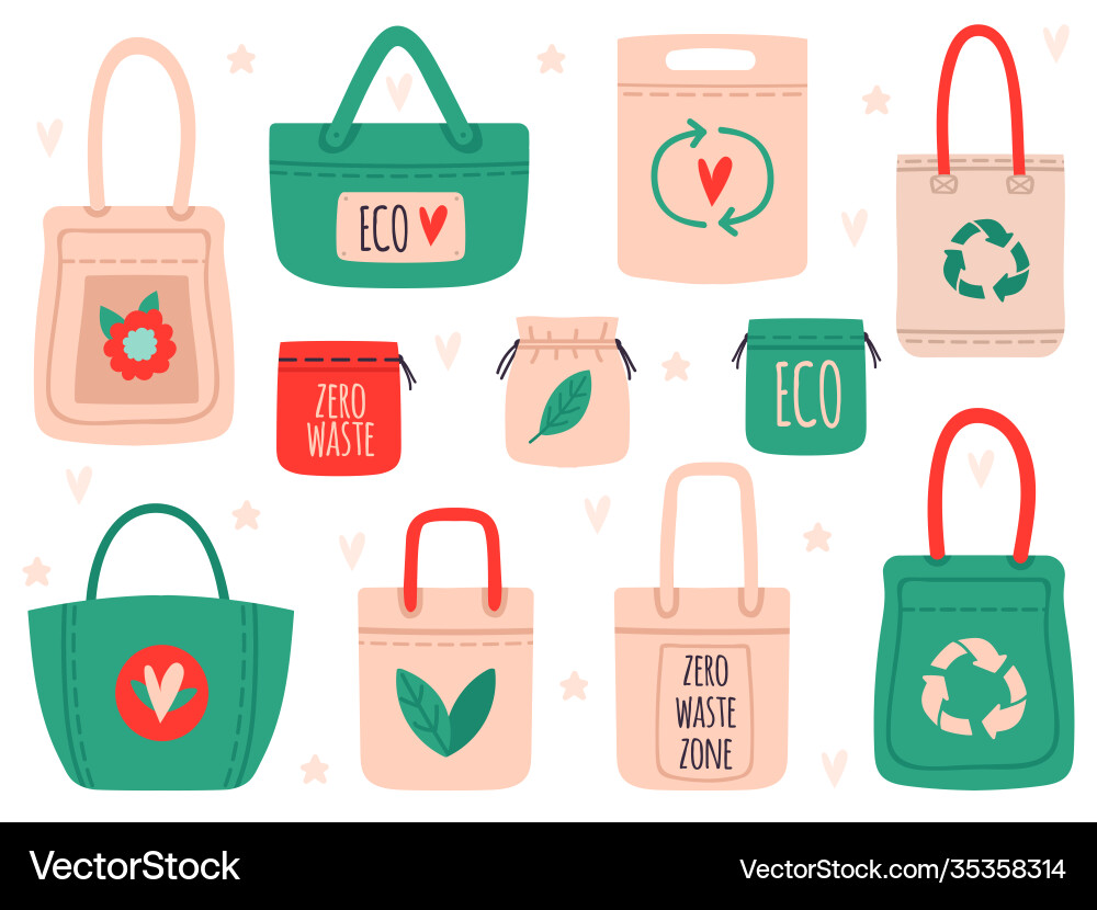 Wiederverwendbare Taschen Stoff Recycling Symbol Shopping Wiederverwendbare Taschen Stoff Recycling Symbol Shopping Vektorbild