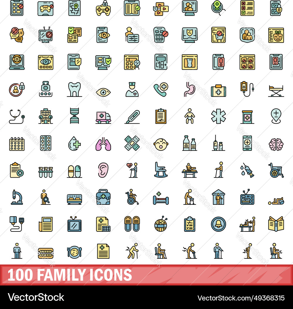 100 Familiensymbole setzen Farblinie Stil 100 Familiensymbole setzen Farblinie Stil vektorbild