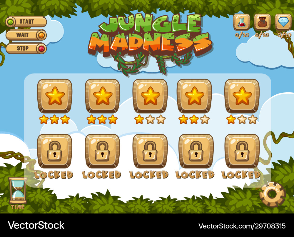 Computer game template with green trees Computer game template with green trees vector image