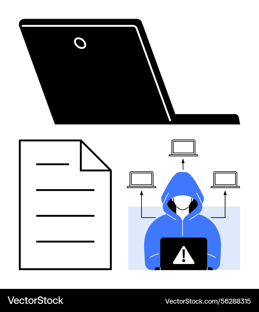 Cybersecurity threat with hacker laptop Cybersecurity threat with hacker laptop vector image