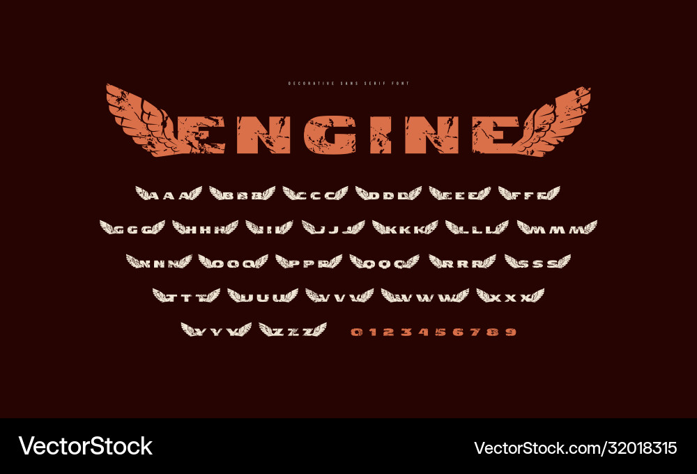 Winged Initial Font - Rough Texture vector image