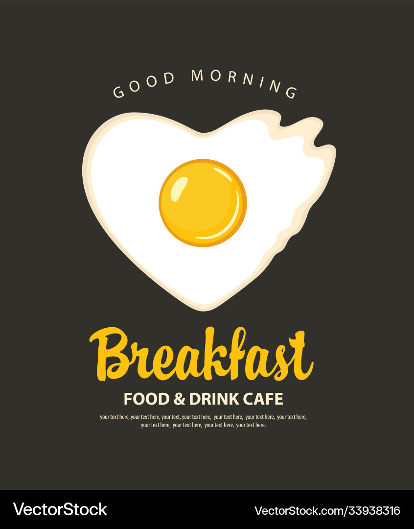 Breakfast banner with a heart shaped fried egg Breakfast banner with a heart shaped fried egg vector image