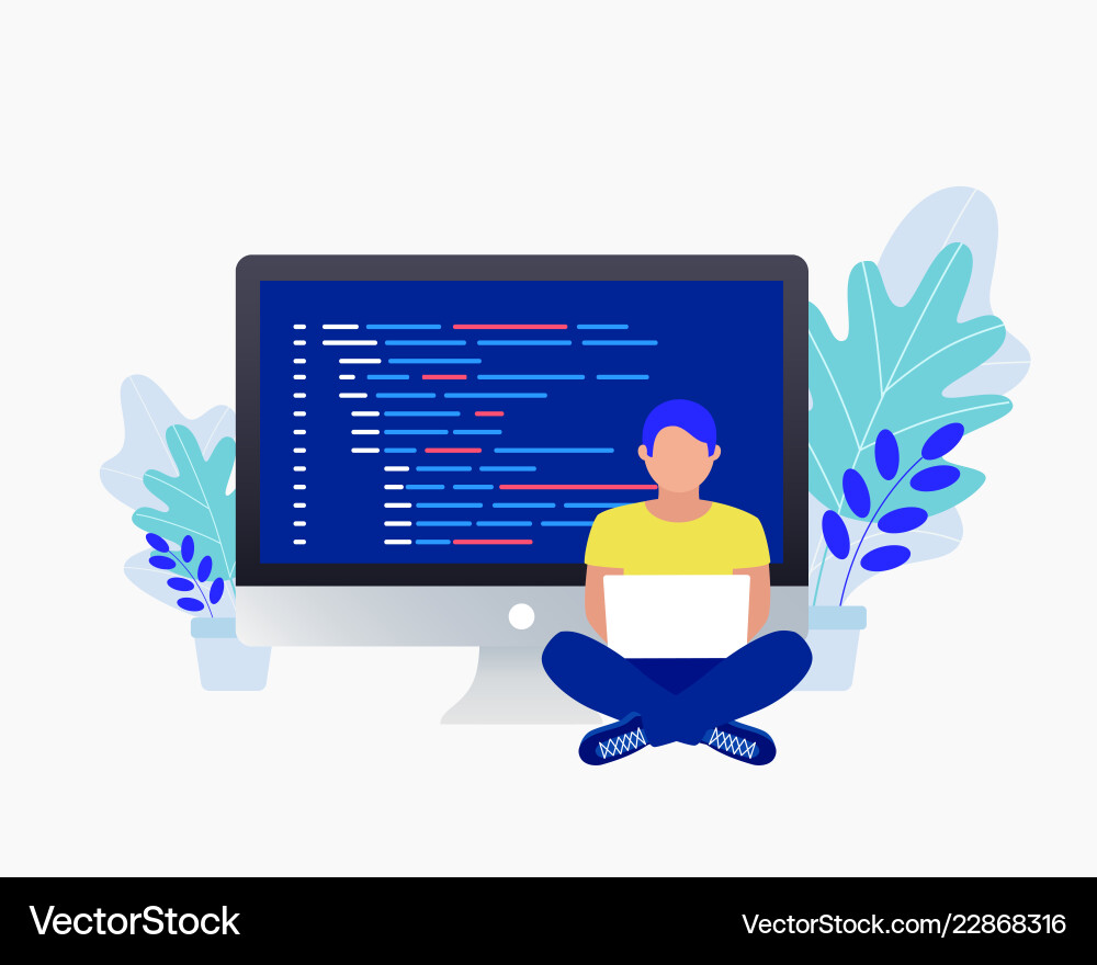 Coding Concept - Programmierer &amp Laptop vektorbild