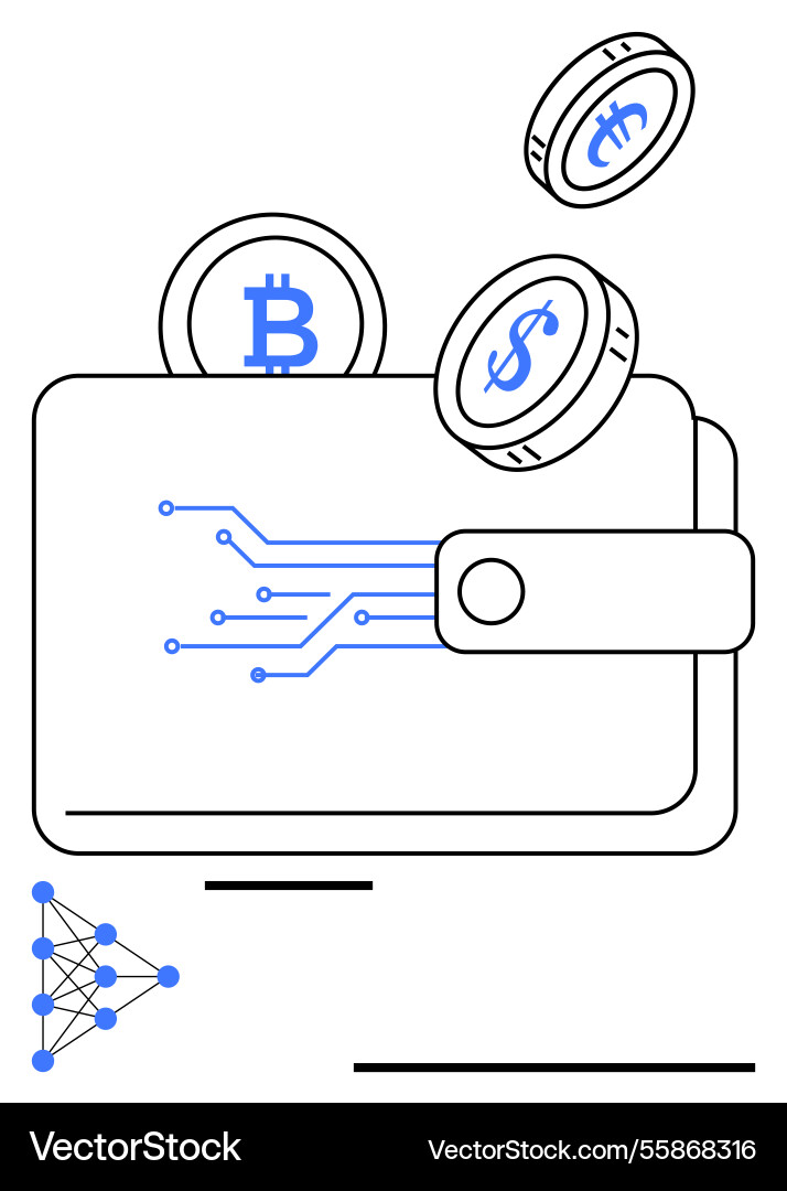 Digital wallet with cryptocurrency coins Digital wallet with cryptocurrency coins vector image