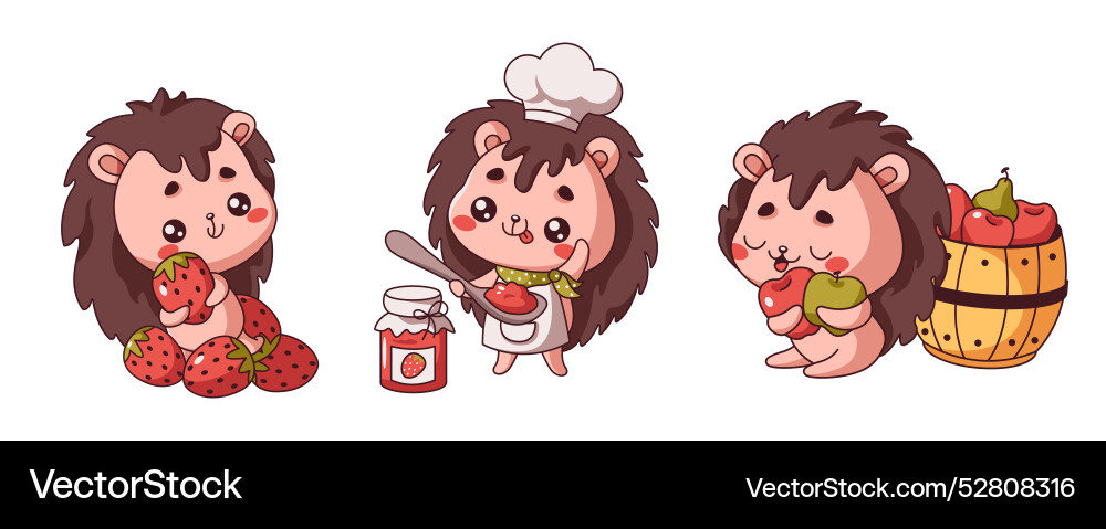 Range of showing little hedgehogs in actions Range of showing little hedgehogs in actions vector image