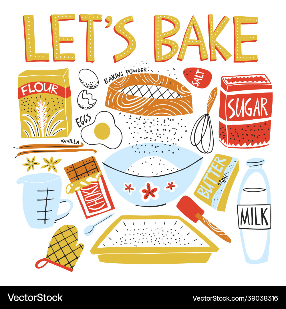 Recipe design with baking essentials cookbook vector image