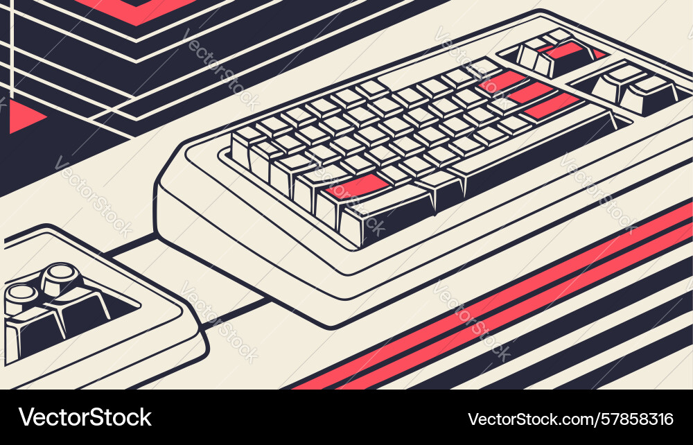 Retro computer keyboard with abstract lines vector image