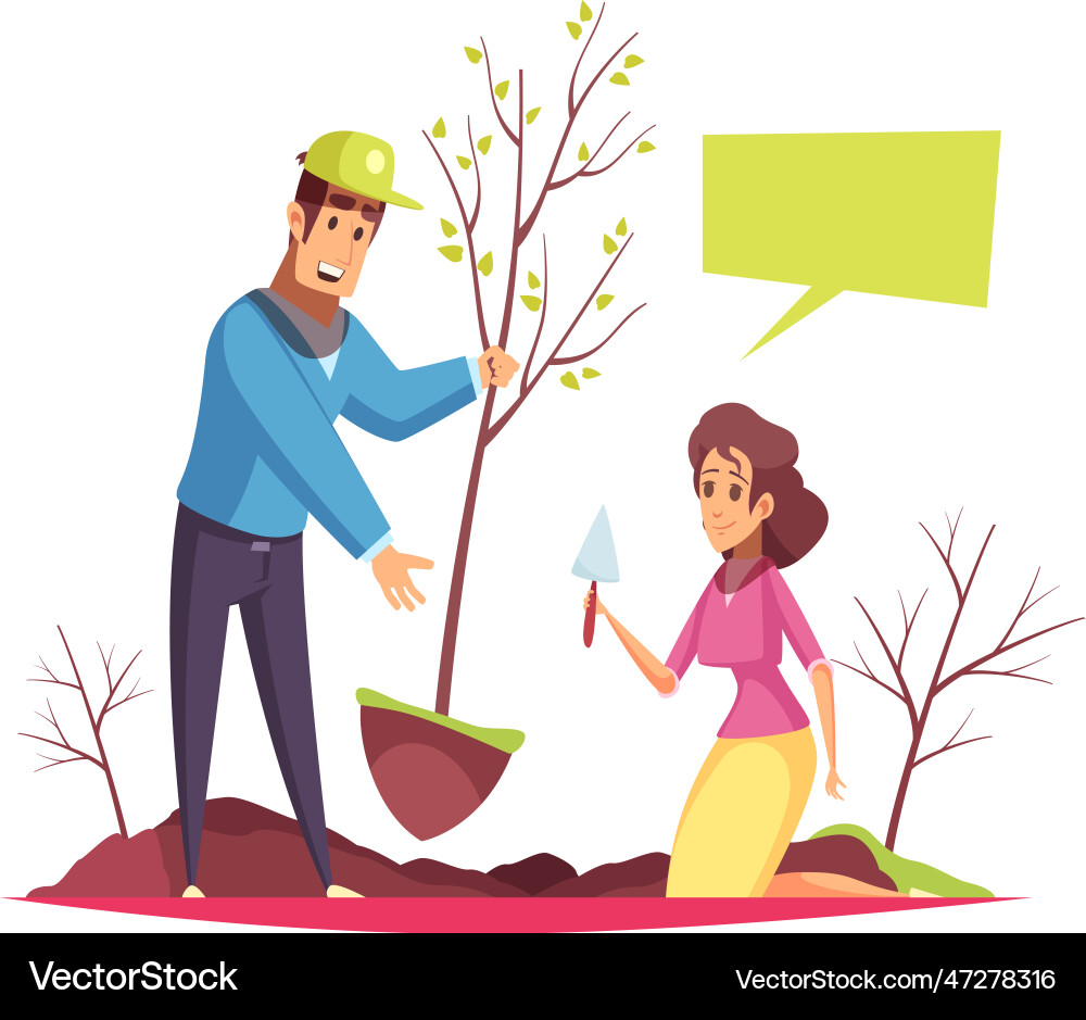 Volunteers digging trees composition vector image