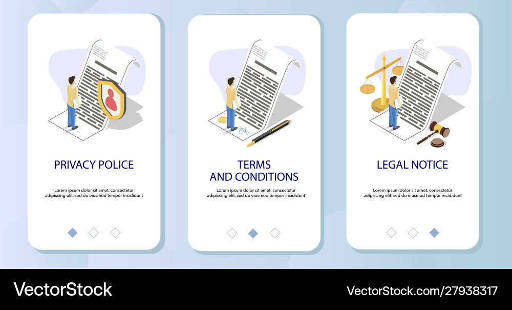 Agreement checking mobile app onboarding screens vector image