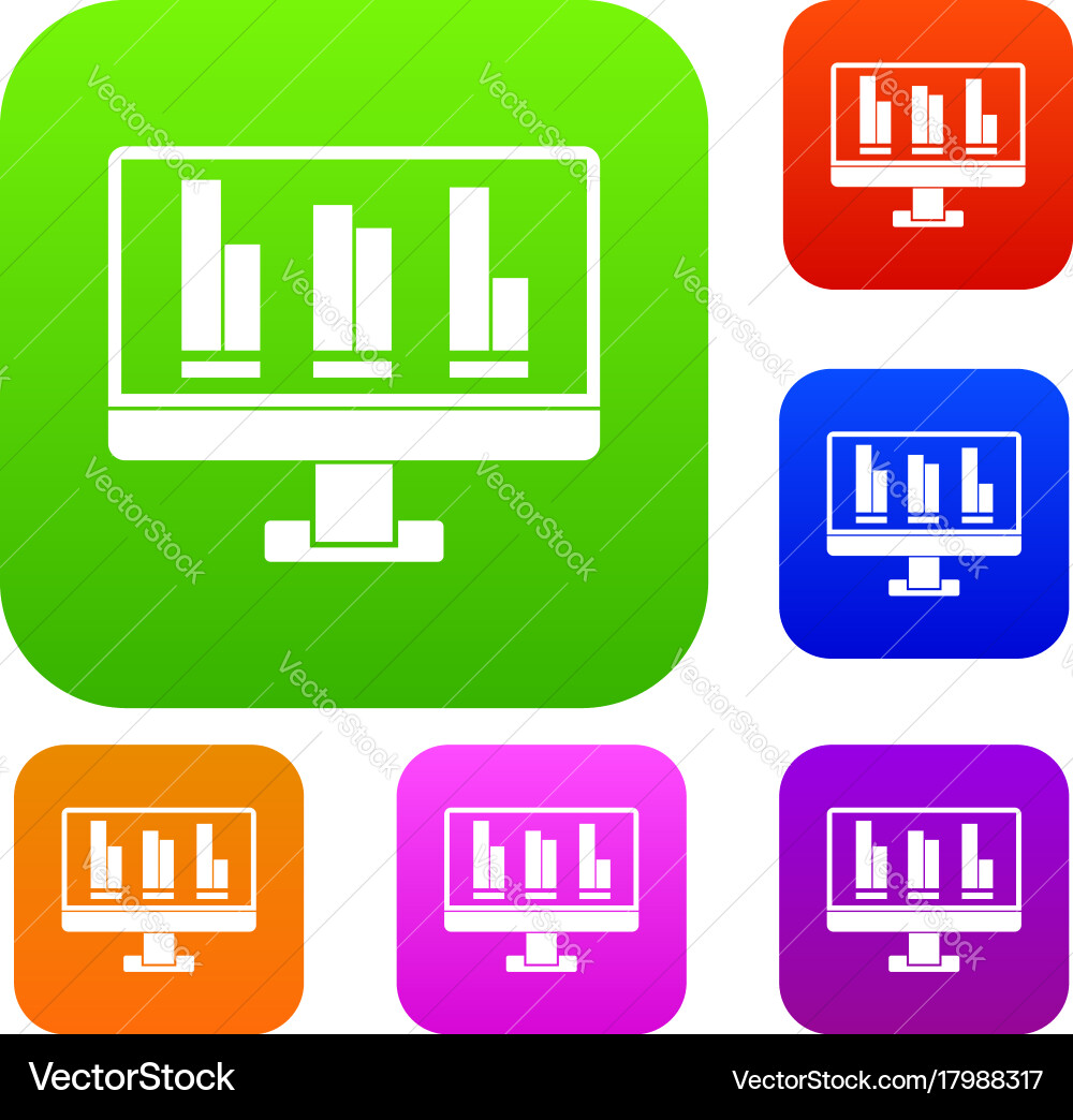 Business graph at computer screen set color vector image