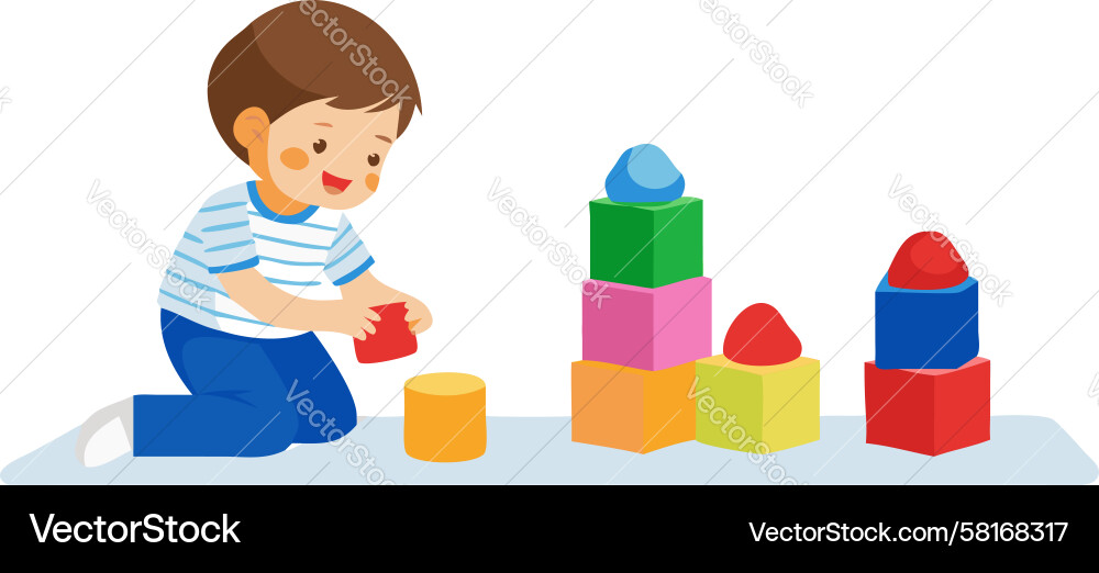 Child with Colorful Blocks Vector Image
