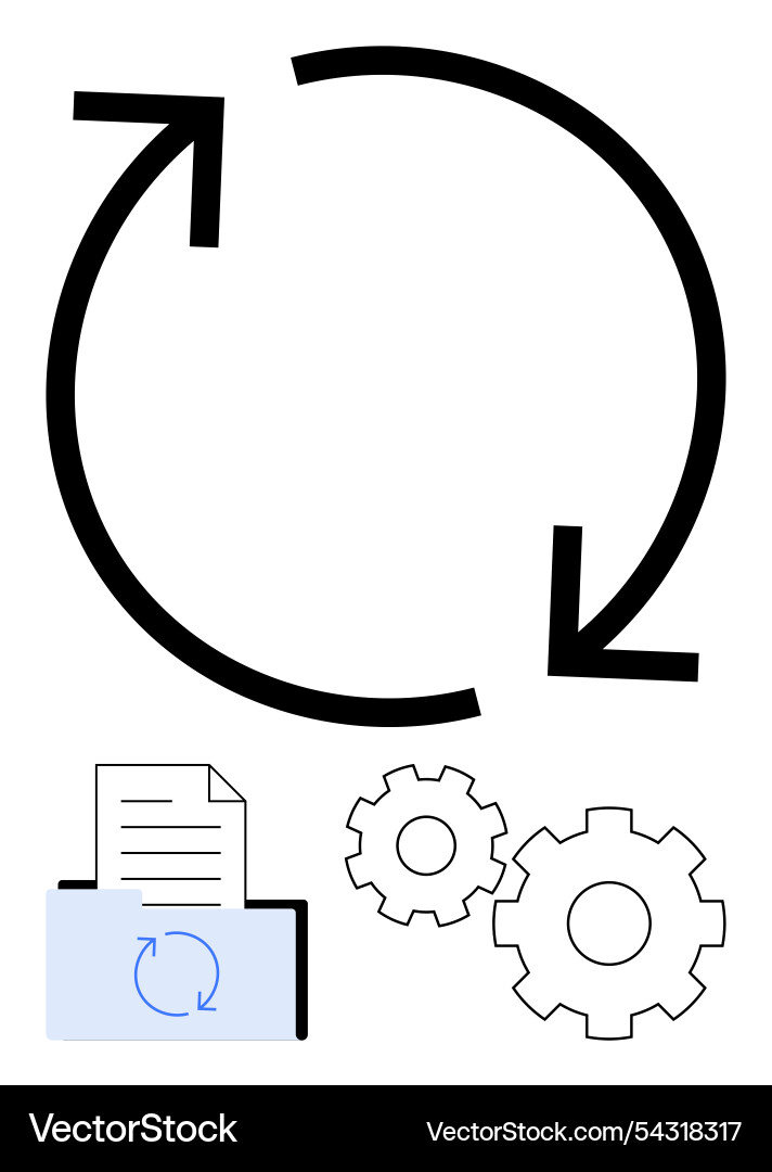 Circular arrows with document gears for updates Circular arrows with document gears for updates vector image