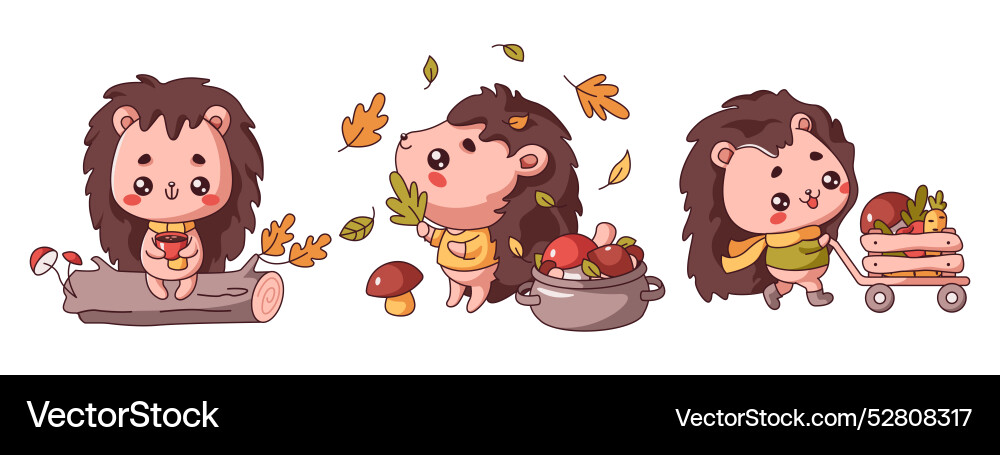 Flat color with little hedgehogs in multiple Vector Image