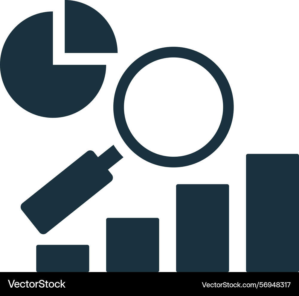 Magnifying glass analyzing pie chart and bar graph Magnifying glass analyzing pie chart and bar graph vector image