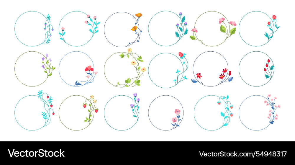 Round frame with flowers berries vintage modern Round frame with flowers berries vintage modern vector image