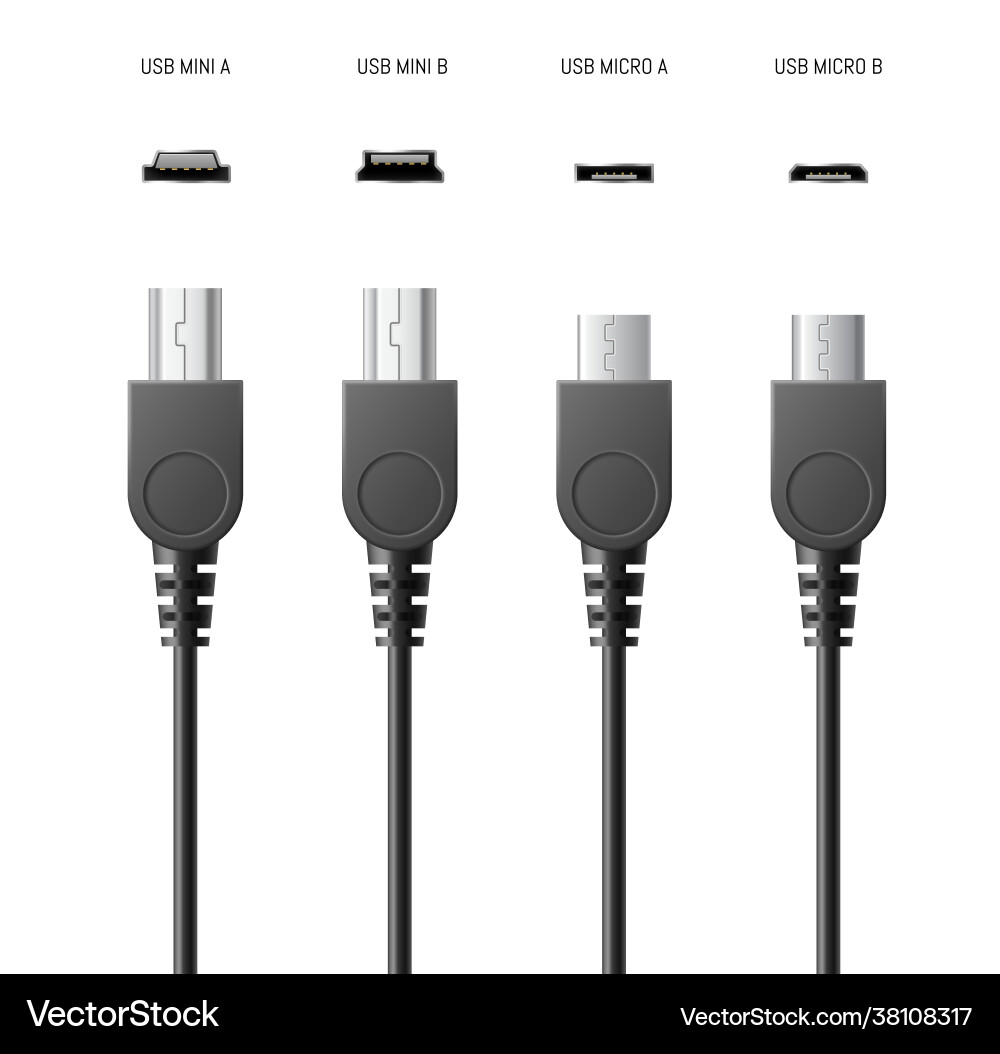 Usb cables and sockets set realistic connector Usb cables and sockets set realistic connector Vector Image