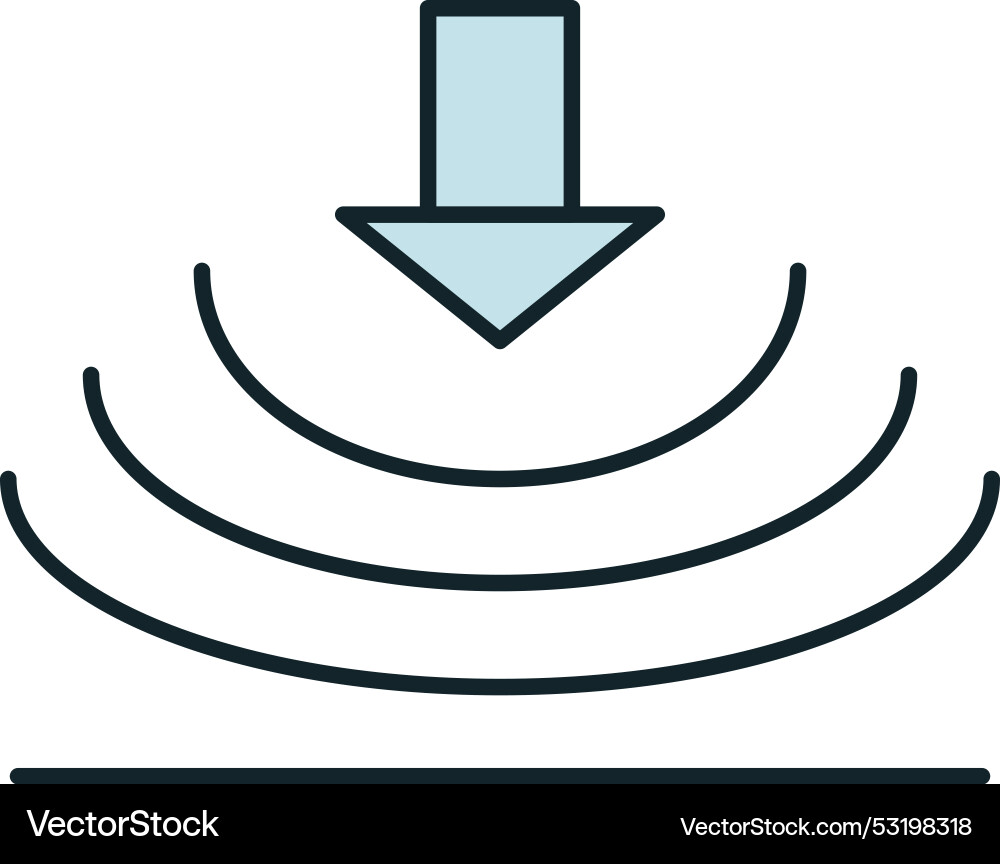 Blue arrow pointing down generating sound waves Blue arrow pointing down generating sound waves vector image