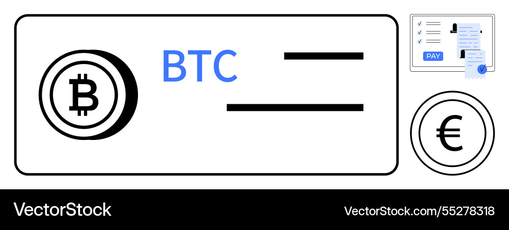 Digital payment system with bitcoin and euro Vector Image