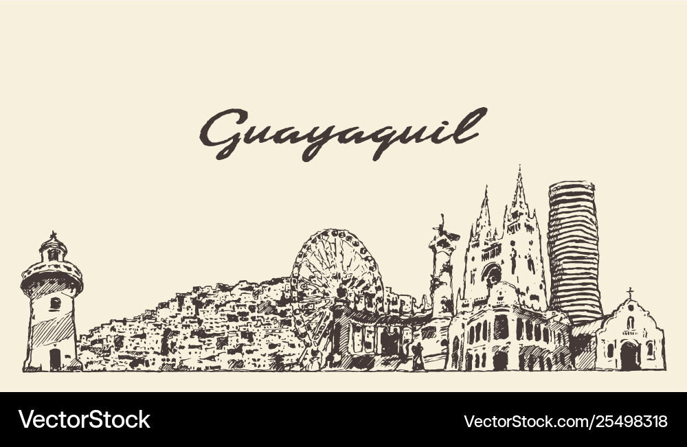 Guayaquil skyline ecuador hand drawn sketch Guayaquil skyline ecuador hand drawn sketch vector image