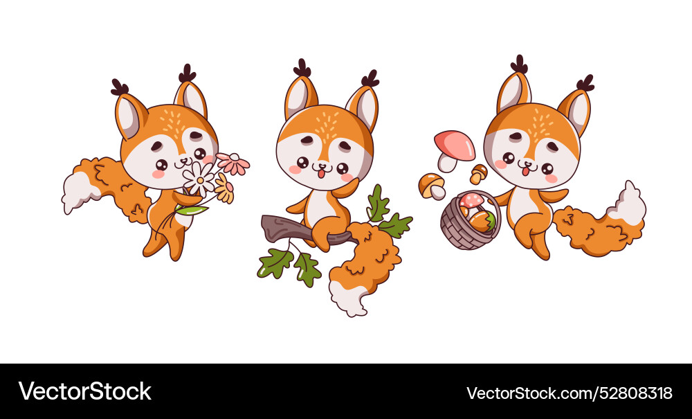Little squirrels in activities flat color images vector image