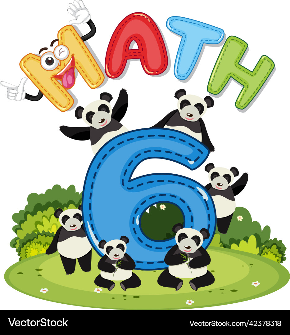 Math number 6 with six pandas Vector Image