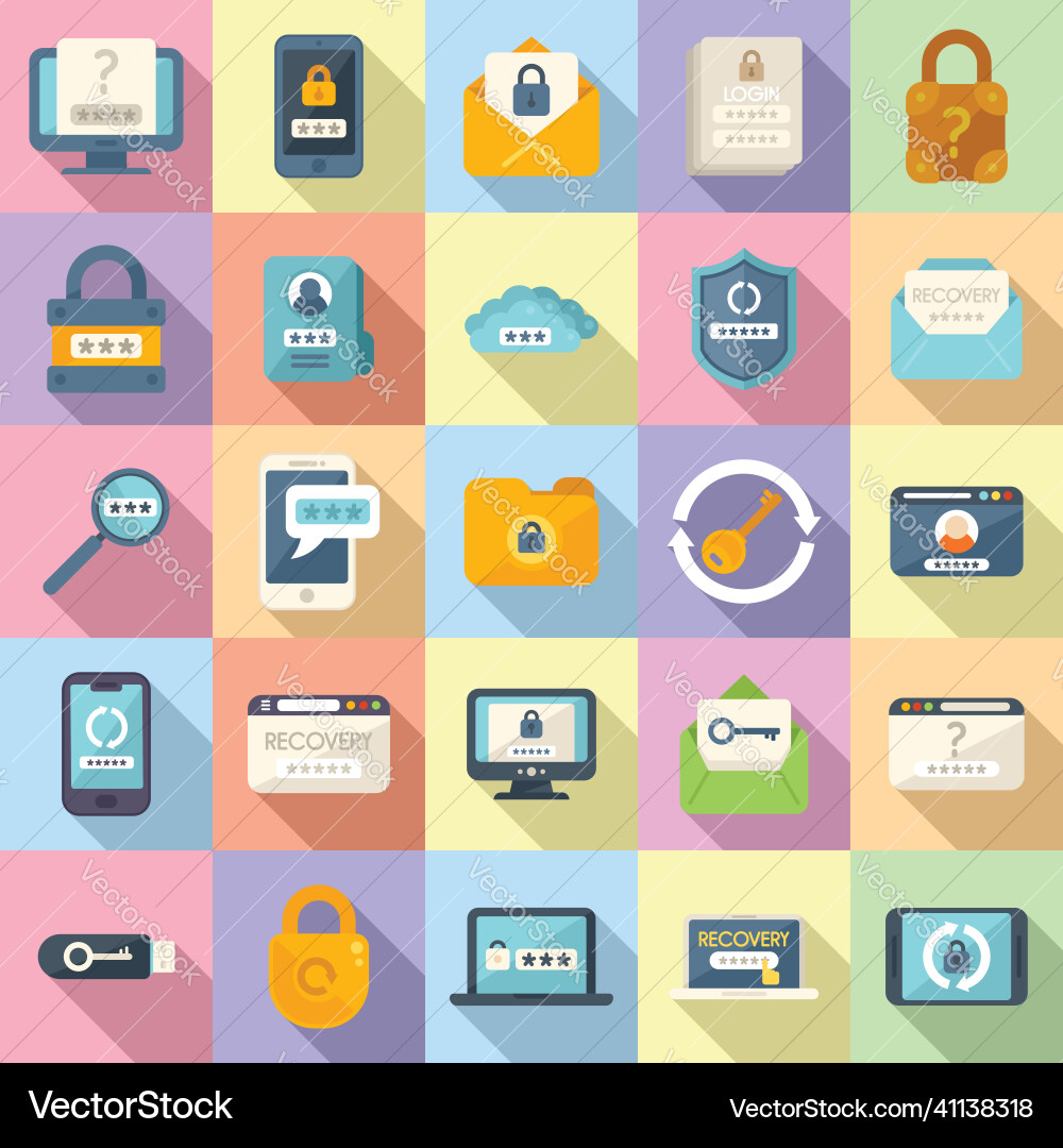 Password recovery icon flat computer lock Password recovery icon flat computer lock vector image