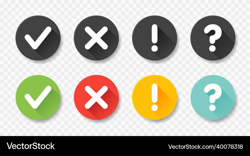 Rounded Buttons: Check, Error, Question Vector Image